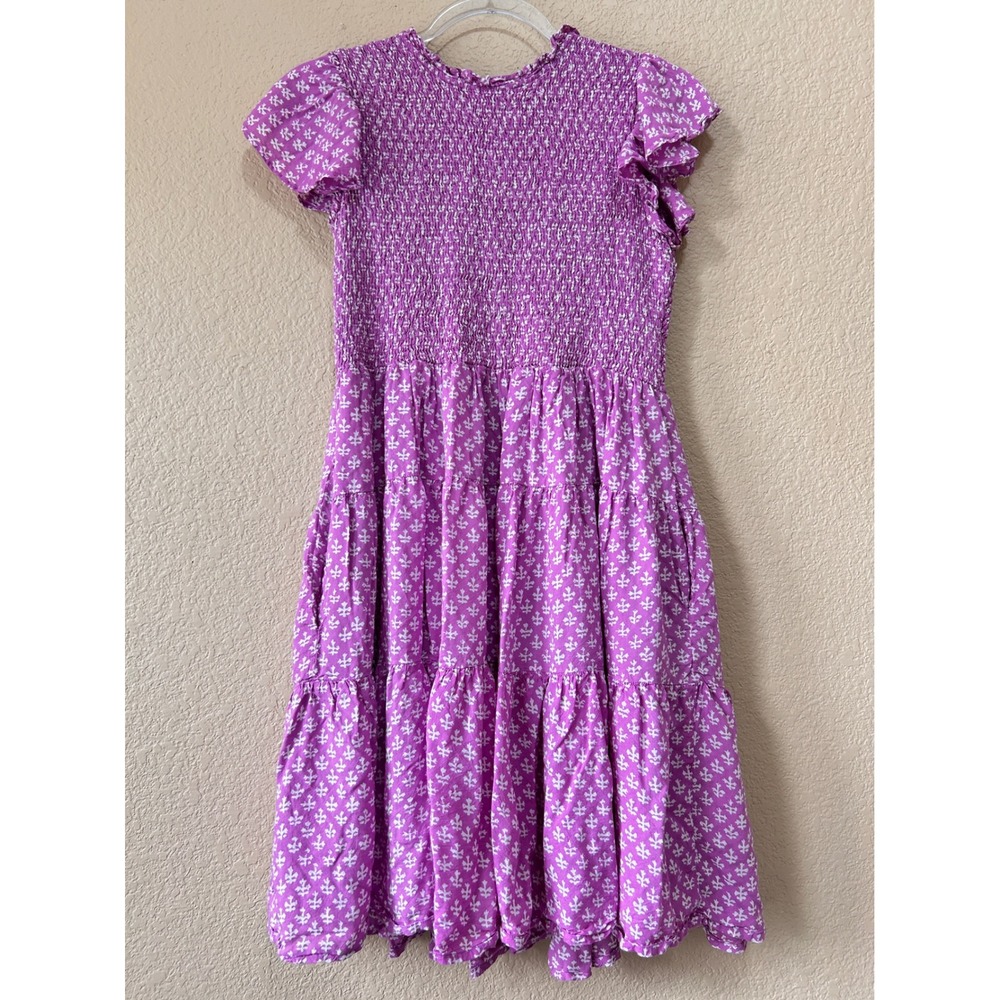 J. Marie M Smocked Tiered Ruffle Midi Dress Purple Floral Boho Cottagecore